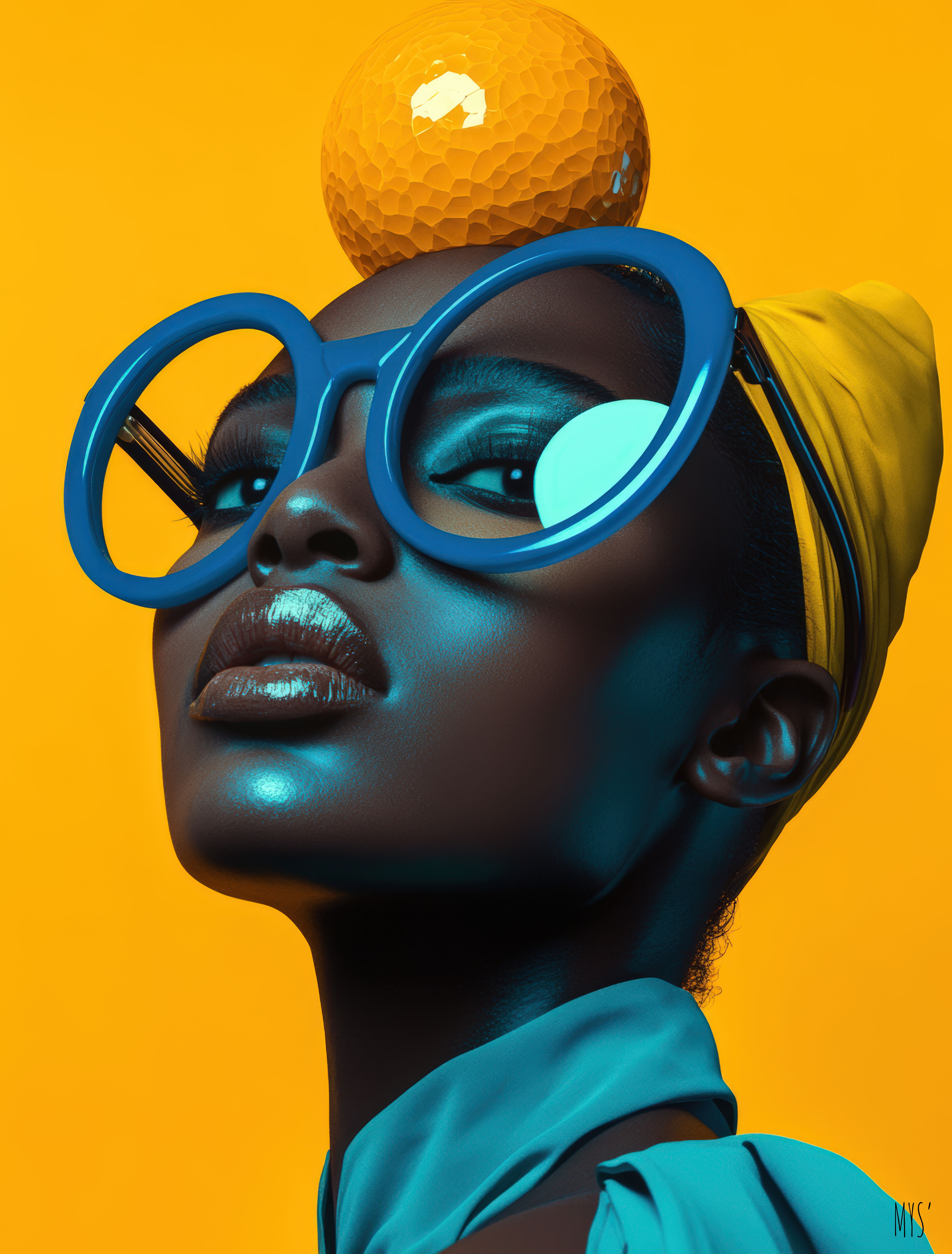 portrait femme style rétro orange et bleu