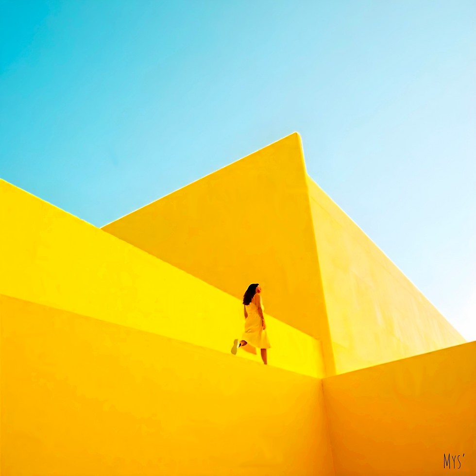 Tableau contemporain style david hockney , décoration murale jaune et bleue, poster