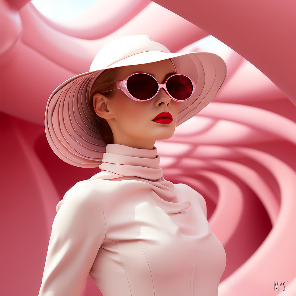 Timeless, style rétro-futuristic, édition limitée, intemporel,femme en rose, fashion, chapeau