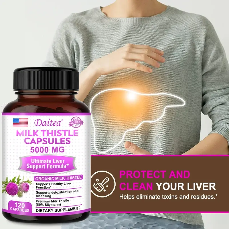 Organic Milk Thistle Extract Liver Capsules Help Lower Cholesterol, Support a
