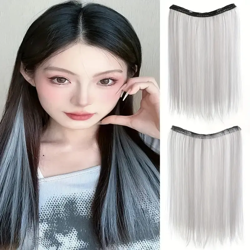 Thumbnail: Women'S Clip-In Hair Extensions With Inner Layer Highlight, Double Color Hidden