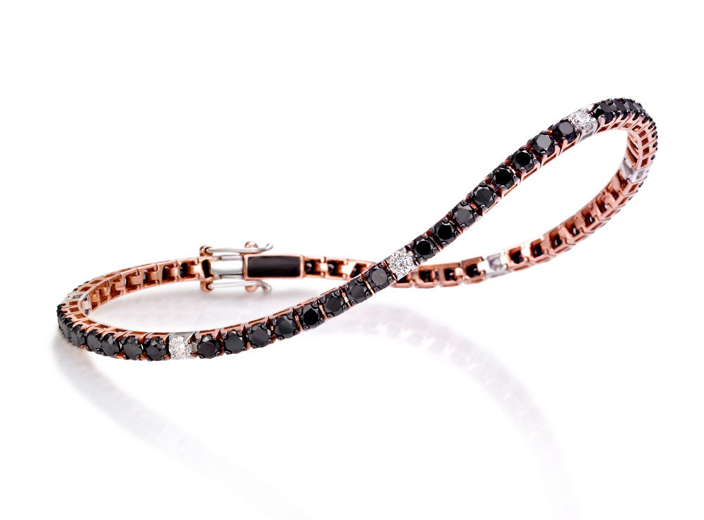 Tennis rosè con pietre nere e bianche 1.5mm