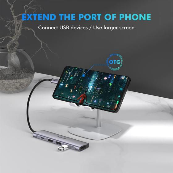 תמונה ממוזערת: מתאם 5 יציאות USB Type C to HDMI + USB 3.0*3 + PD Power