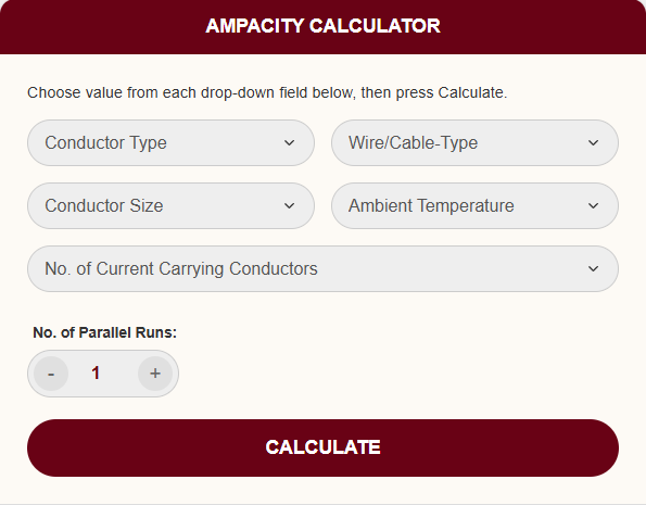 ampacity calculator-frcable