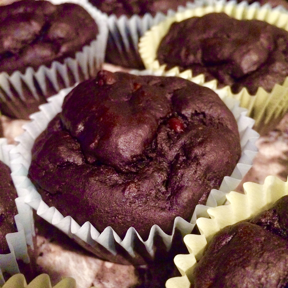 Super moist and full of flavor! Chocolate Banana Peanut Butter Protein Muffins