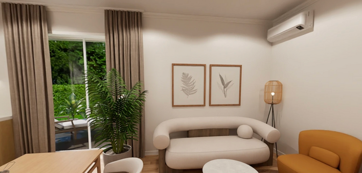 Propozycja wnętrza salonu nowego mieszkania z ogrodem w Strzelinie, Siesta Deweloper