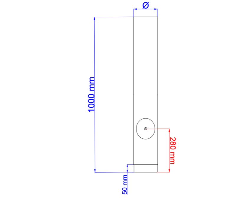 Matt Black Stove Pipe 1000mm with access door drawing