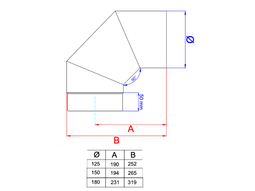 Enamel Black Stove Pipe Bend 90 degree drawing