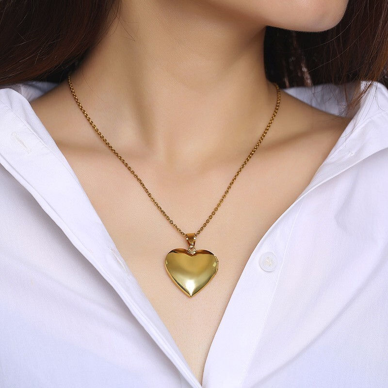 Miniatura: Vnox Light Heart Locket Pendants for Women Men Openable Photo Frame Glossy Stain
