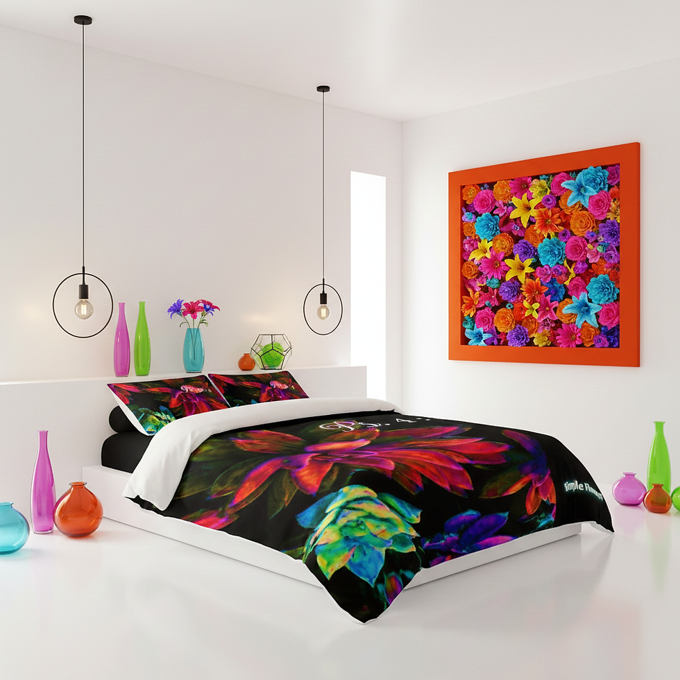 King-size black floral 3-piece comforter cover set with Psalm 4:8 design, Christian faith-based bedding from the Simple Flowe