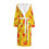Thumbnail: Yellow and orange floral women’s hooded robe with “LOVED” Christian faith-based design by ManyPots®