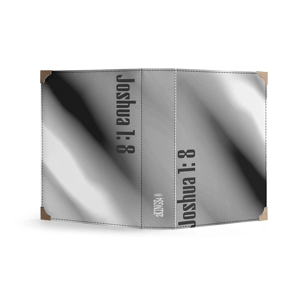 Thumbnail: Black Bible holder and tote with Joshua 1:8 design, Christian faith-based book cover by 2KINGS4™ for ManyPots®.