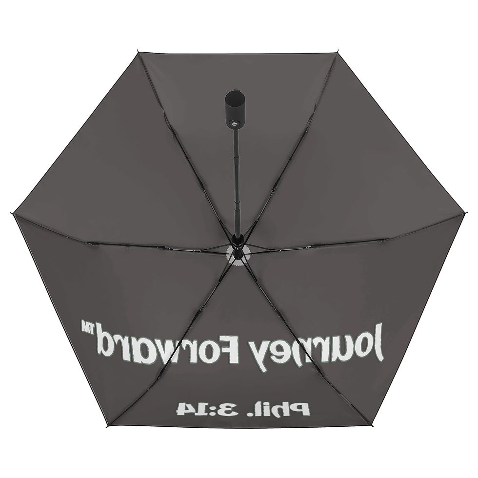 Thumbnail: Automatic brown umbrella with Philippians 3:14 design, Christian faith-based accessory by Journey Forward™.