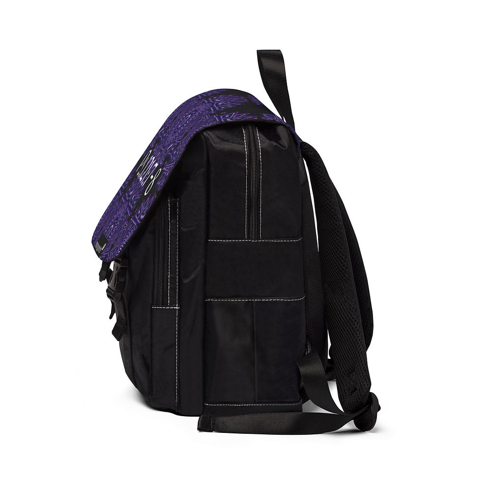 Thumbnail: Purple Oxford canvas shoulder backpack with Psalm 121:7–8 design, Christian faith-based accessory by ManyPots®.