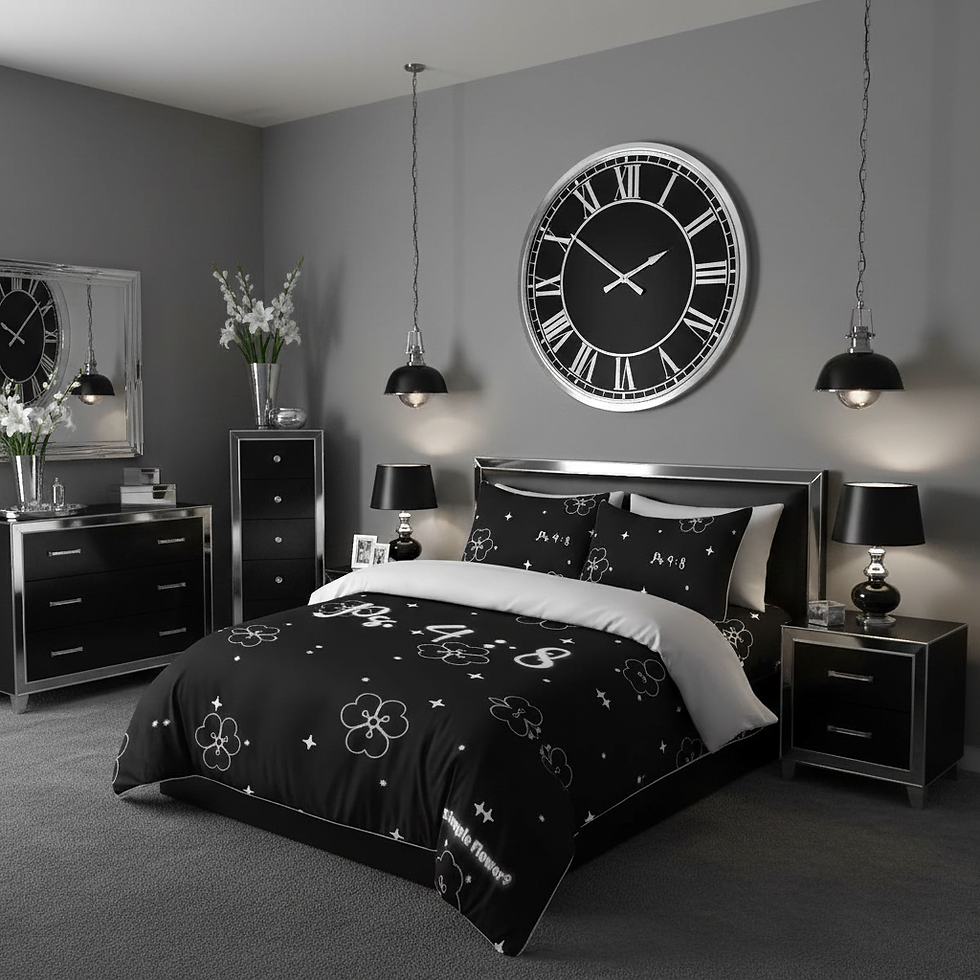 Thumbnail: King-size black floral 3-piece comforter cover set with Psalm 4:8 design, Christian faith-based bedding from the Simple Flowe