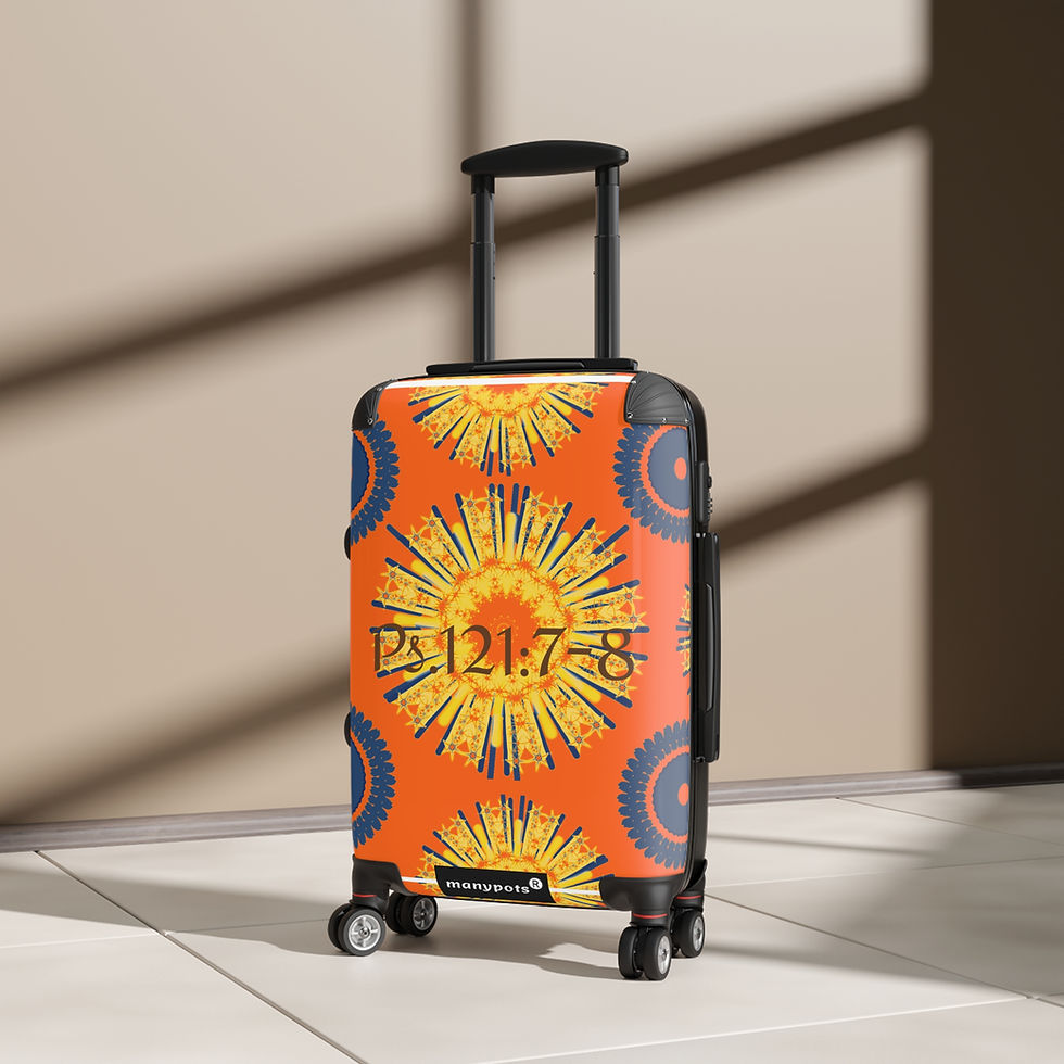 Thumbnail: Orange polycarbonate luggage suitcase set with Psalm 121:7–8 design, available in three sizes, Christian faith-based travel c