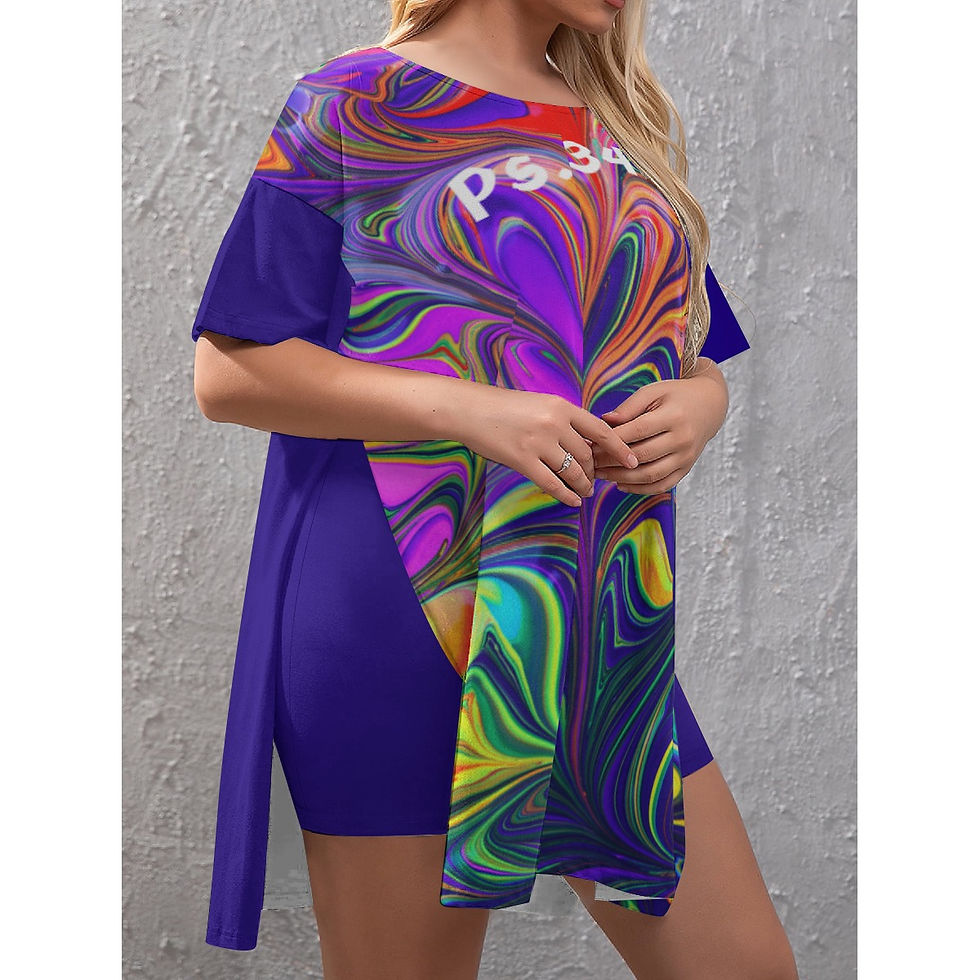 Thumbnail: Purple women’s side-split T-shirt and shorts pajama set with Psalm 34:8 Christian design by G30™ for ManyPots®