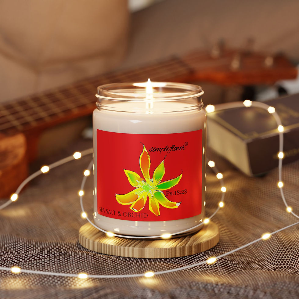 Thumbnail: Natural scented soy candle, 9oz, with “Psalm 18:28” faith-inspired design, Simple Flower® collection by ManyPots®, available