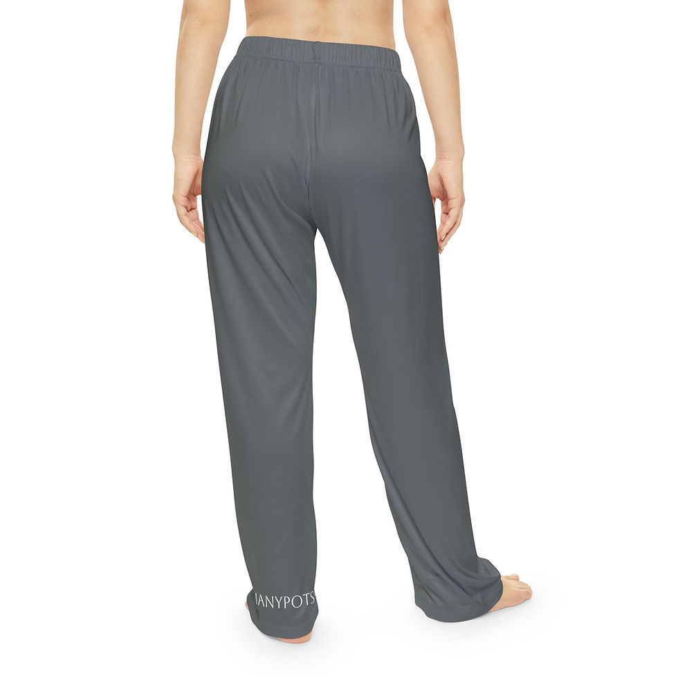 Thumbnail: Grey women’s pajama pants with “Covered” Romans 5:9 Christian design by G30™ for ManyPots®