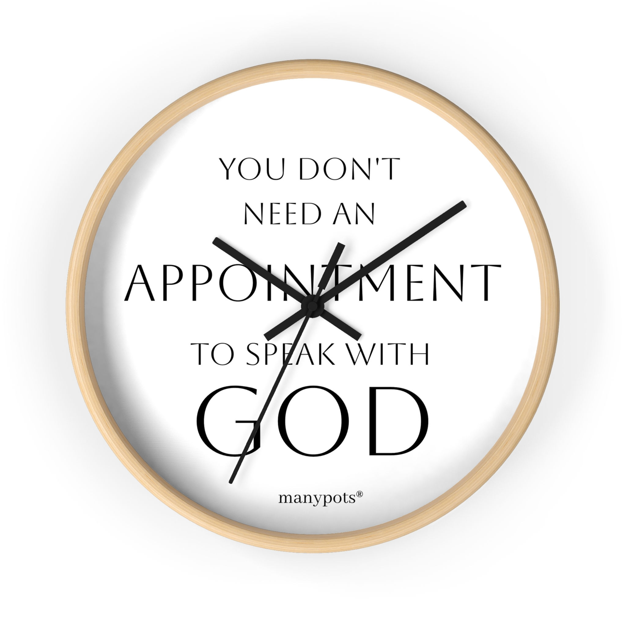 Faith wall clock with the message “You Don’t Need an Appointment to Speak with God,” Christian inspirational home décor by Ma