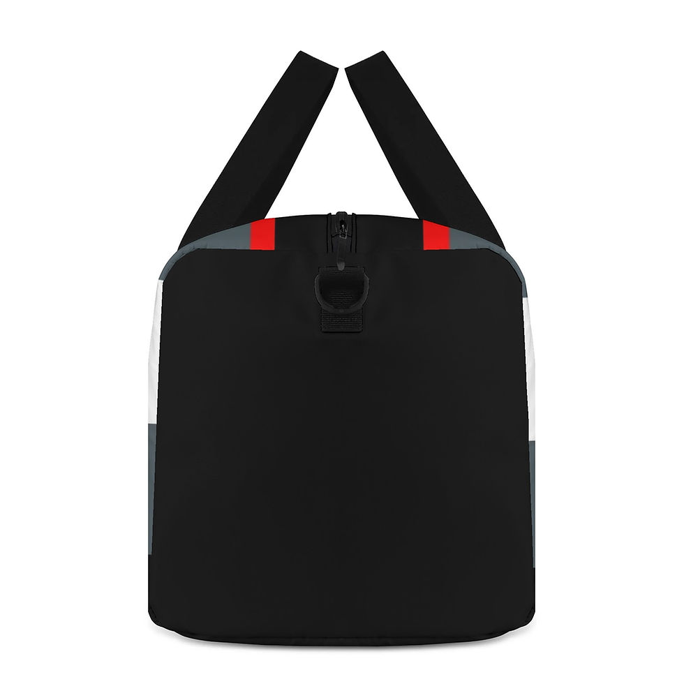 Thumbnail: Grey, white, and black travel, gym, or duffle tote bag with Psalm 121:7–8 design, Christian faith-based accessory by ManyPots