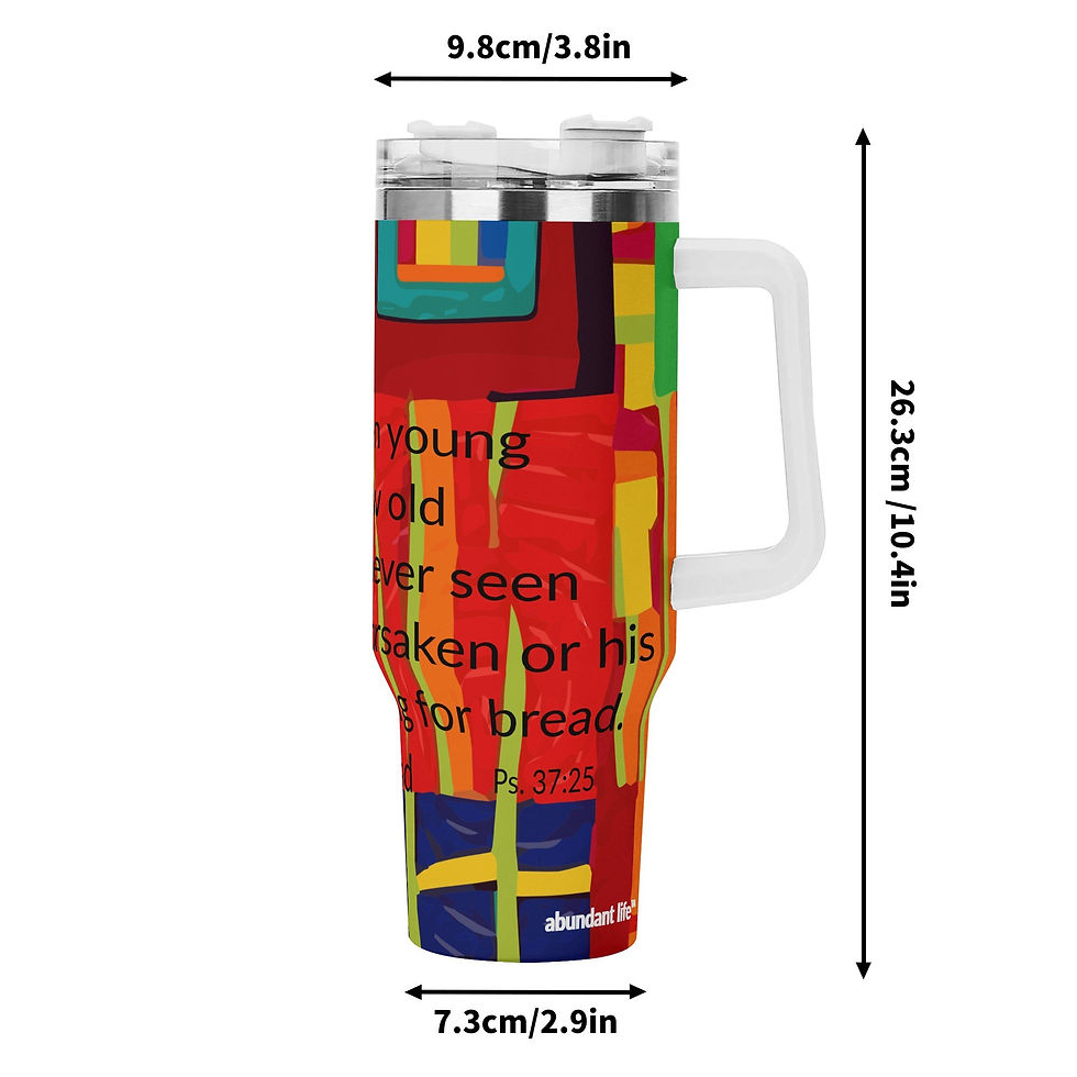 Thumbnail: Multicolored 40oz stainless steel tumbler with Psalm 37:25 design, Christian faith-based drinkware by Abundant Life™.