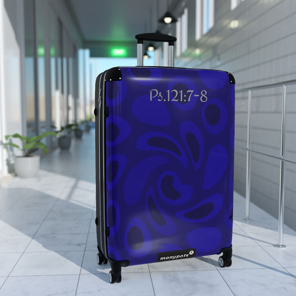 Thumbnail: Blue polycarbonate luggage suitcase set with Psalm 121:7–8 design, available in three sizes, Christian faith-based travel col