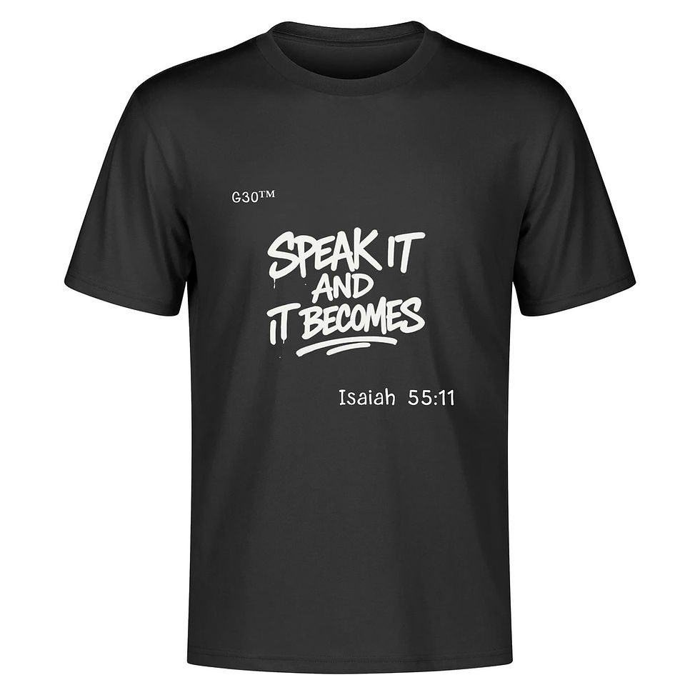 Thumbnail: "Speak It and It Becomes" Men's Black/Dk Blue Cotton T Shirt G30™ for ManyPots®