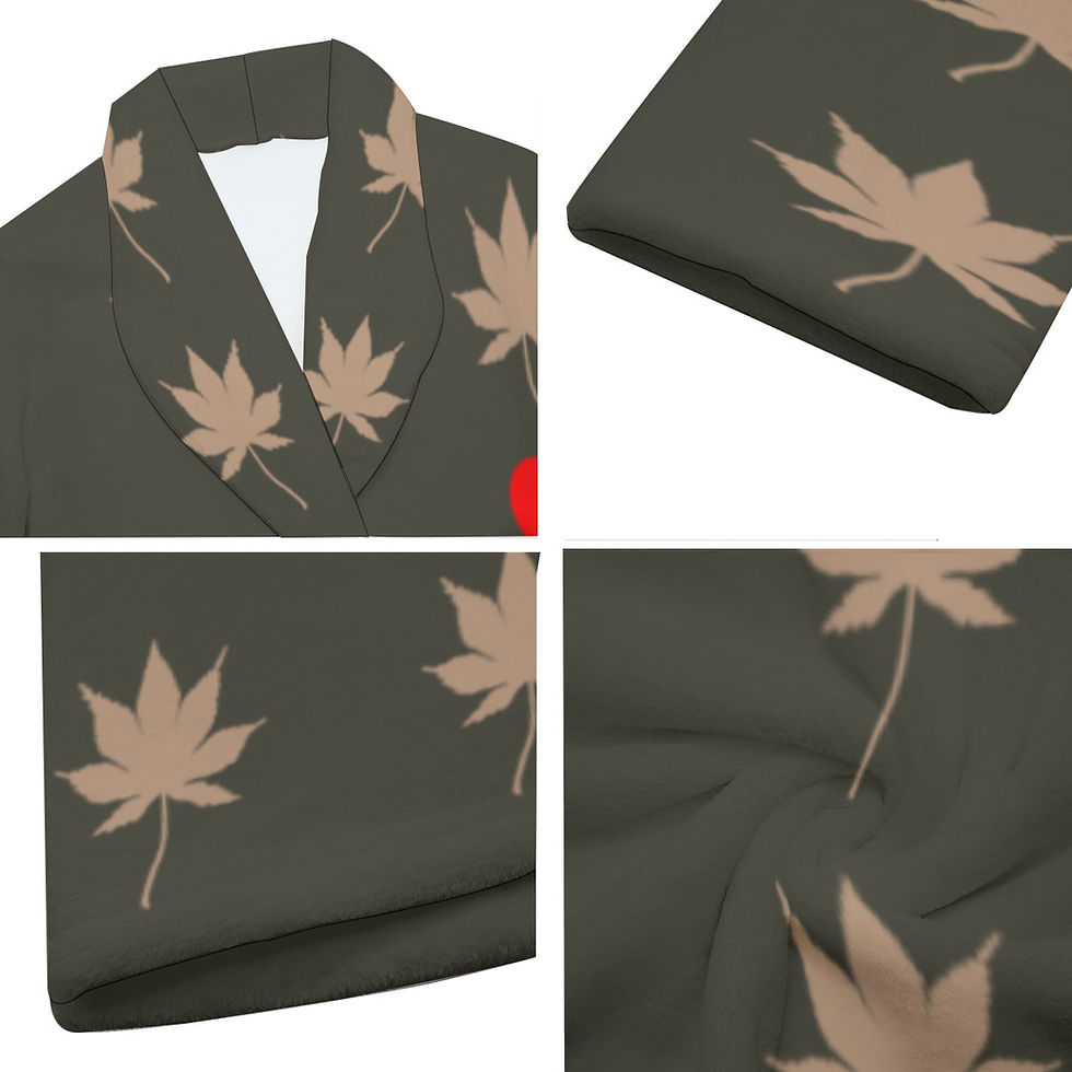 Thumbnail: **Alt Text:** Men’s green fleece robe with maple leaf design and “Loved” message, Christian faith-based apparel by ManyPots®.