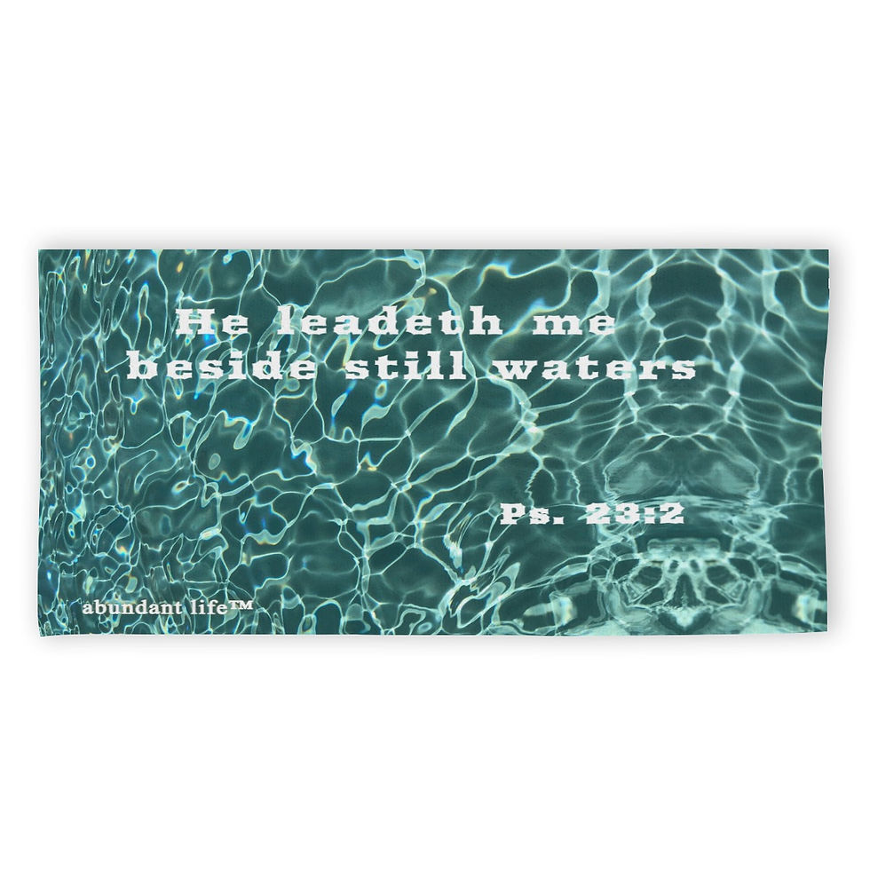Thumbnail: Aqua green beach towel with Psalm 23:2 design, Christian faith-based accessory by Abundant Life™ for ManyPots®.