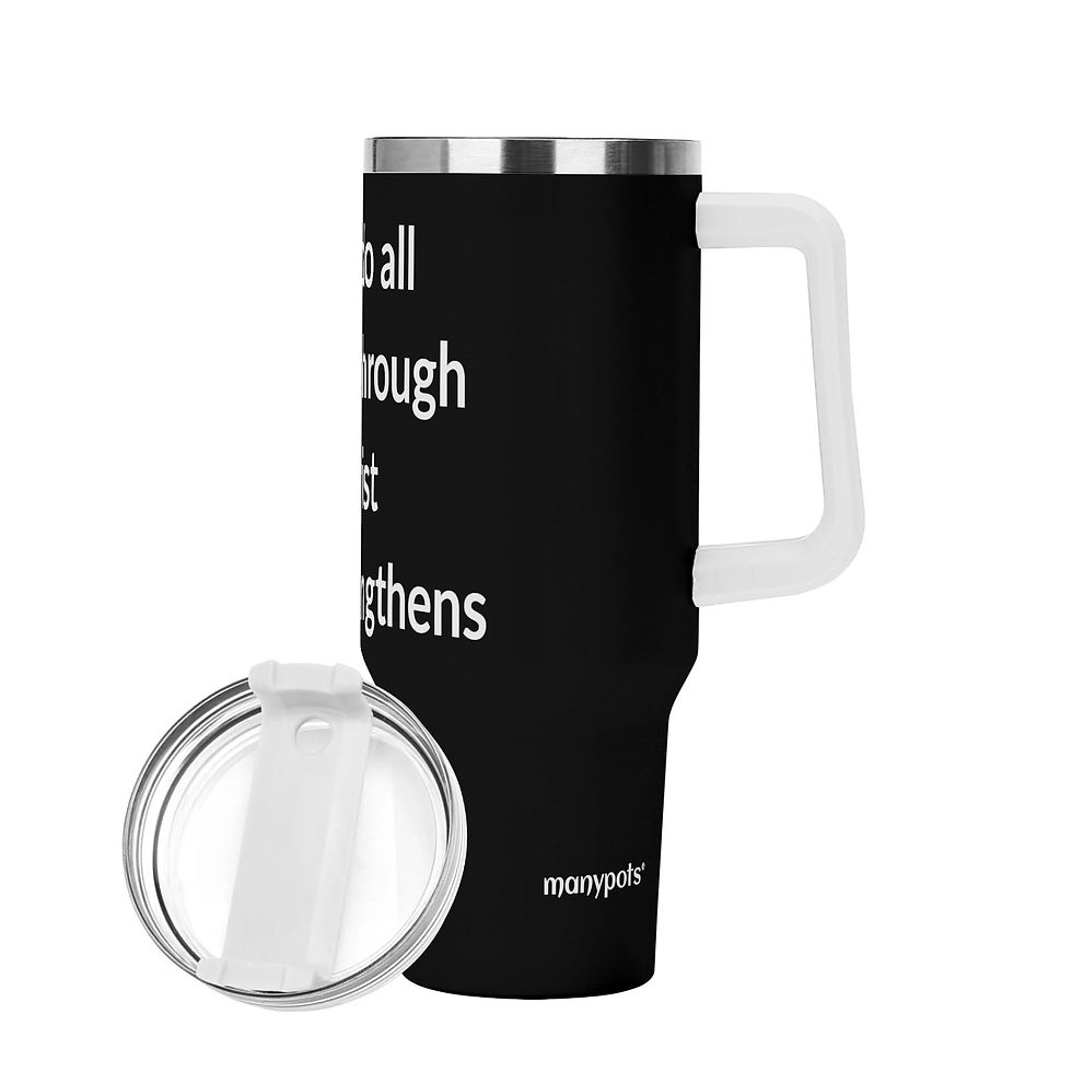 Thumbnail: Black 40oz stainless steel tumbler with Philippians 3:14 design, Christian faith-based drinkware by Abundant Life™.