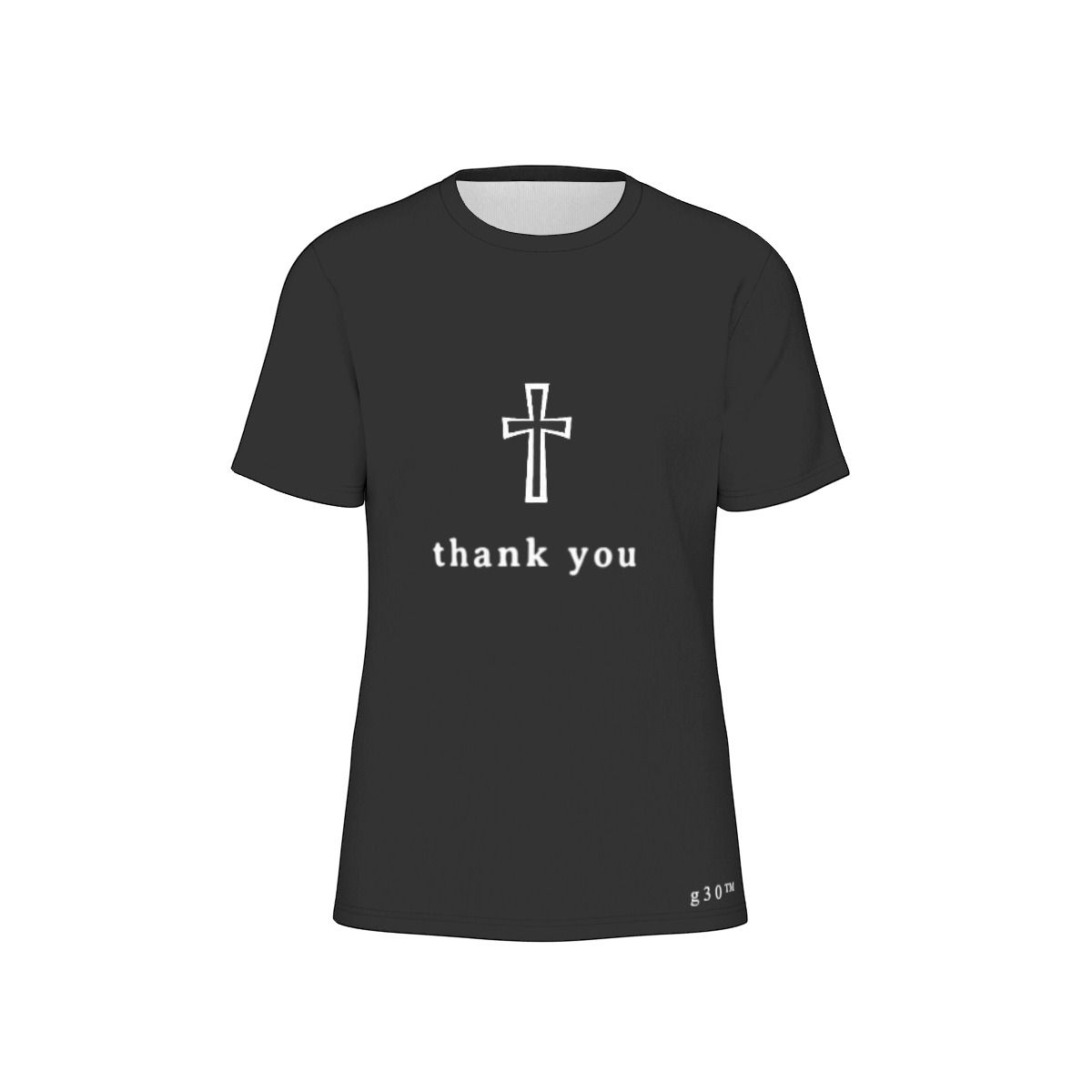 Black men’s T-shirt with “Thank You” Christian faith-based design by G30™ for ManyPots®