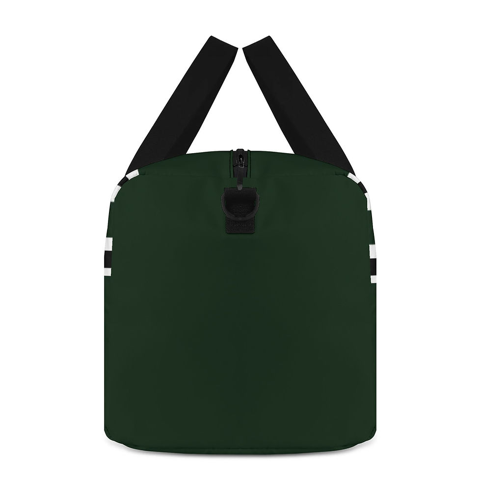 Thumbnail: Green travel, gym, or duffle tote bag with Psalm 121:7–8 design, Christian faith-based accessory by ManyPots®.