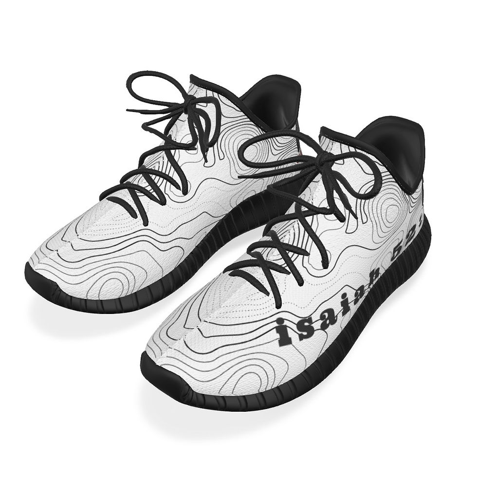 Thumbnail: Men’s white walking shoes with Isaiah 52:7 design, Christian faith-based footwear by G30™ for H.B.A.T.F.®.