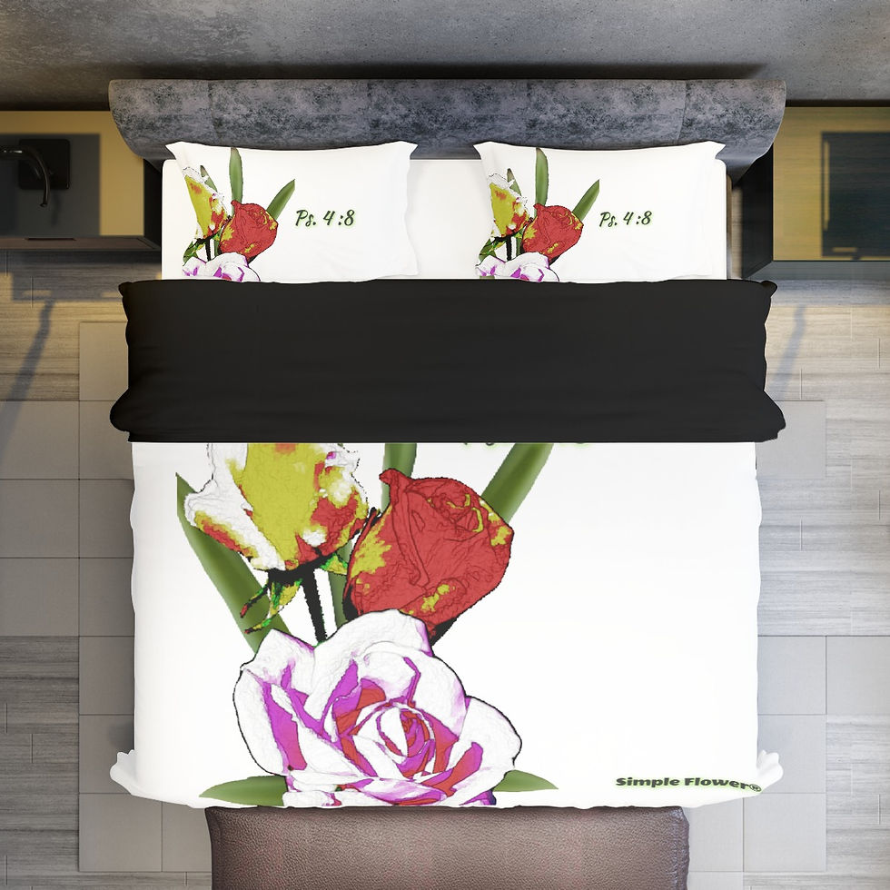 Thumbnail: White floral 3-piece comforter cover set with Psalm 4:8 design, Christian faith-based bedding from the Simple Flower® collect