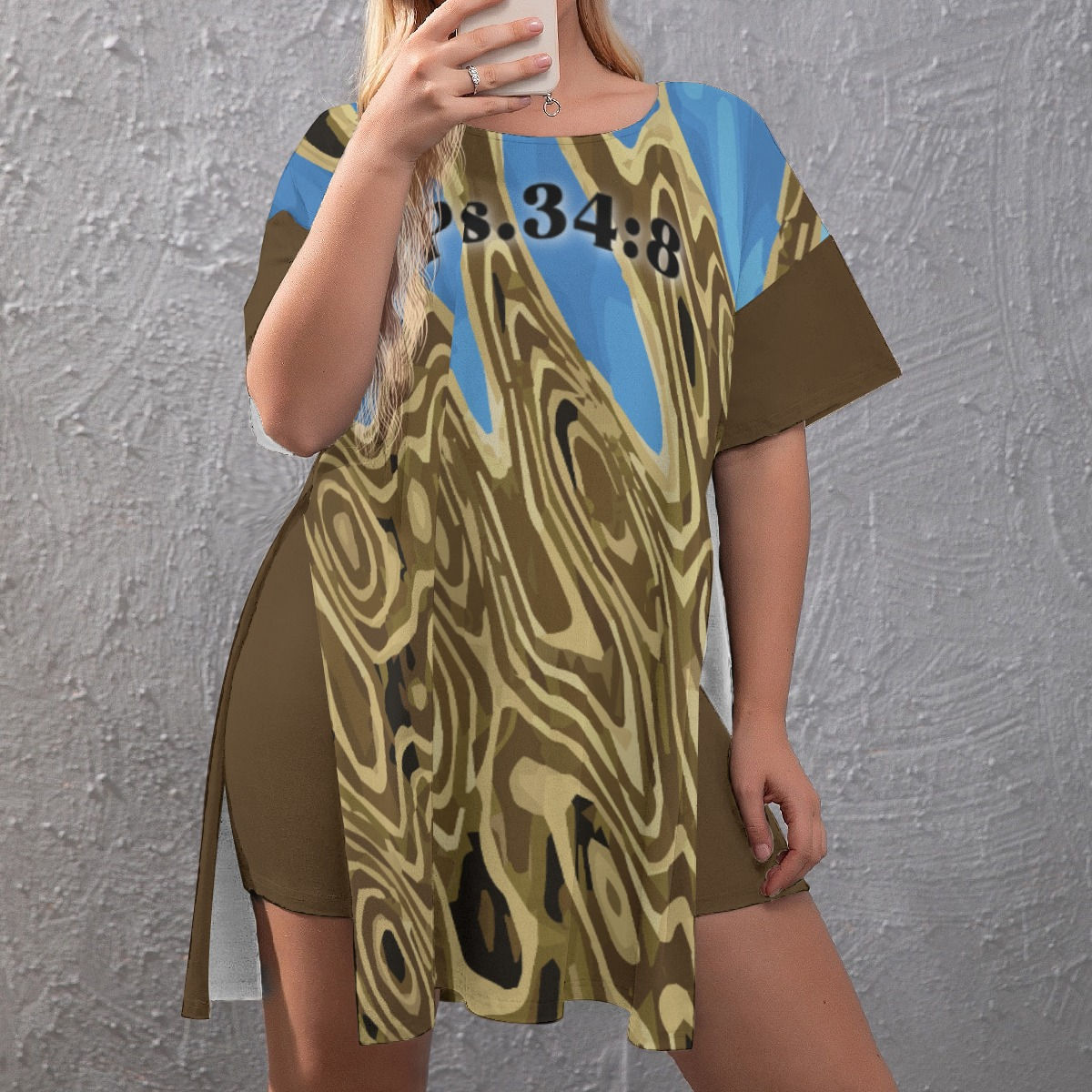 Olive green women’s T-shirt and shorts pajama set with Psalm 34:8 Christian design by G30™ for ManyPots®