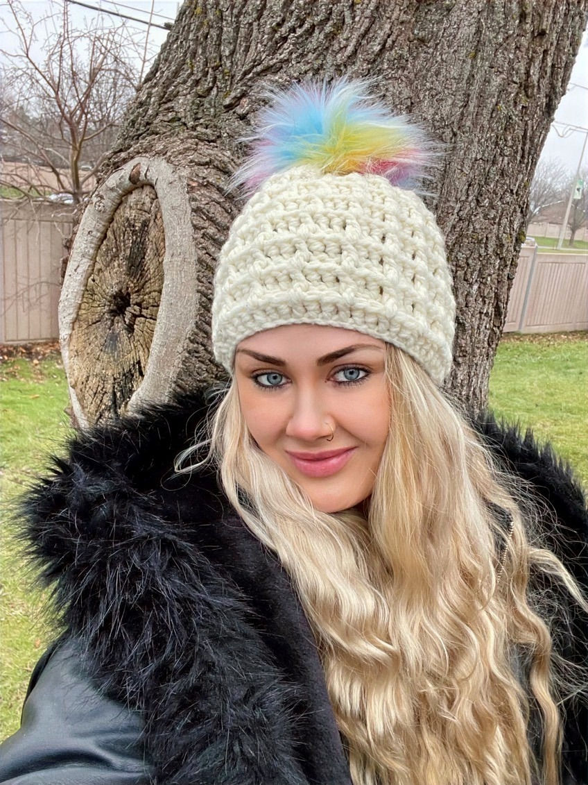 WAFFLE LINE TOQUE ivory white