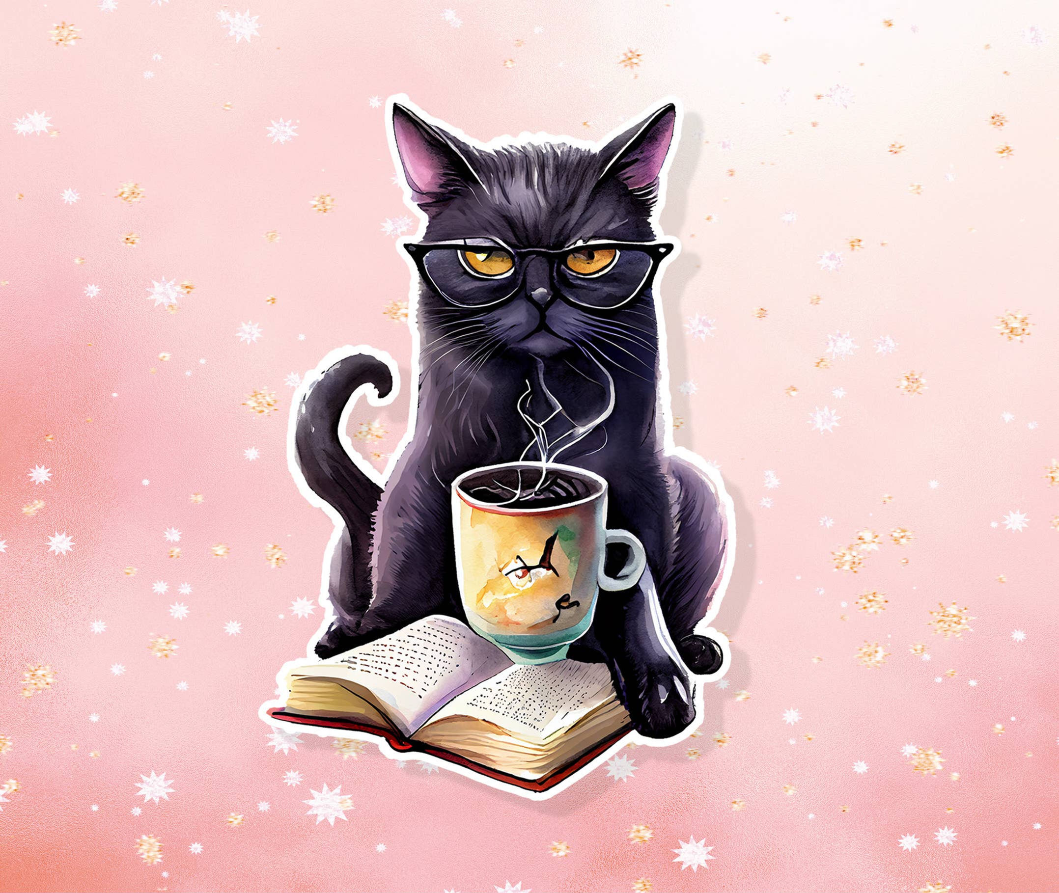 Black Cat Coffee Book Sticker Metaphysical Intention