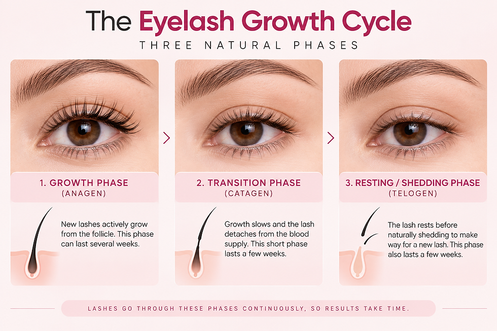 Eyelash growth cycle showing growth, transition and resting phases