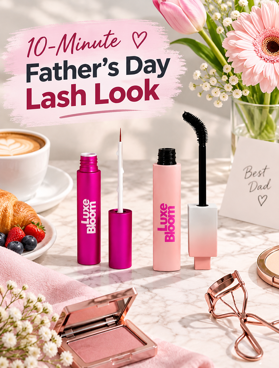 10-minute eyelash growth serum and tubing mascara lash look for Father’s Day brunch