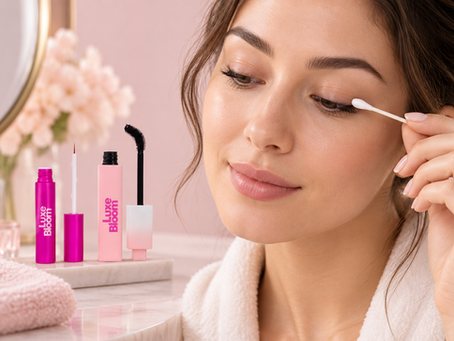 Woman gently cleansing her lash line before using eyelash growth serum