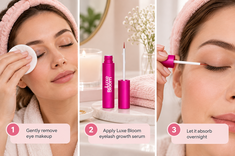 Eyelash growth serum applied as part of a gentle evening lash care routine