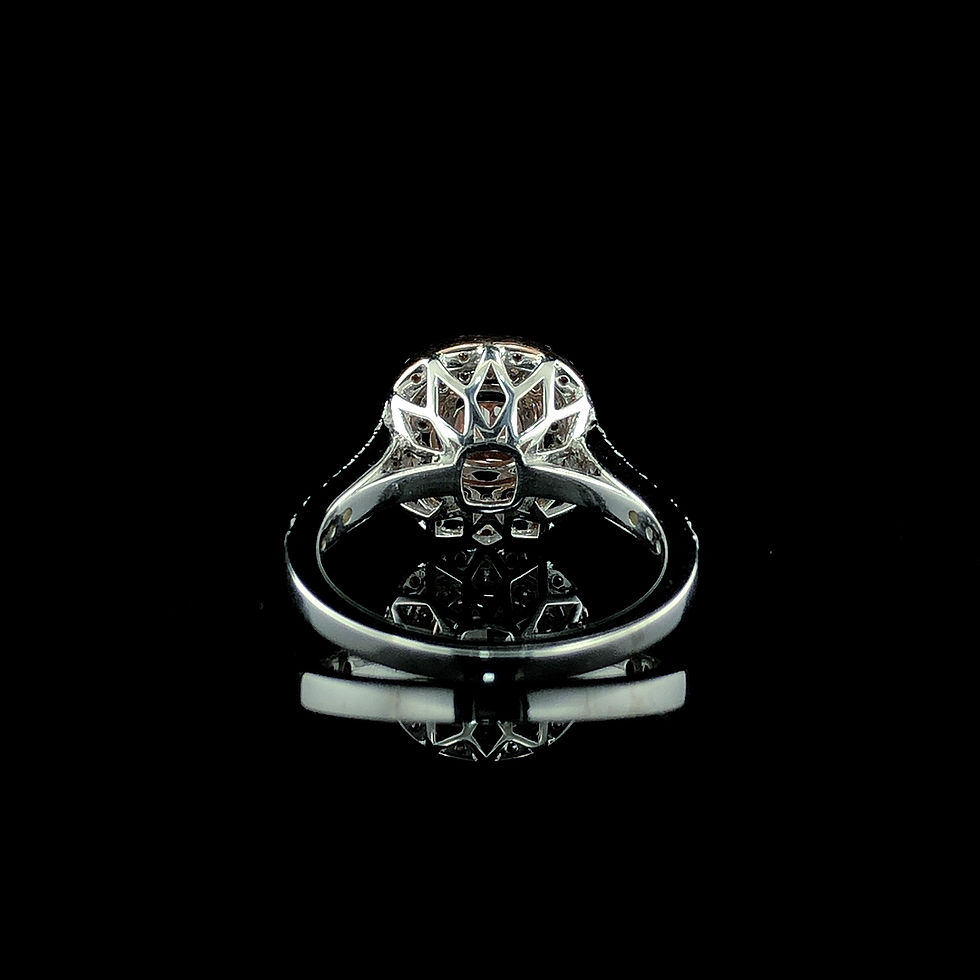 Thumbnail: Pink Two Tone Halo Cushion Split Shank Pave Engagement Ring