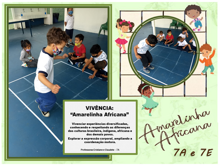 As turminhas do 7A e 7E mostraram muita vontade de se divertir brincando de Amarelinha Africana