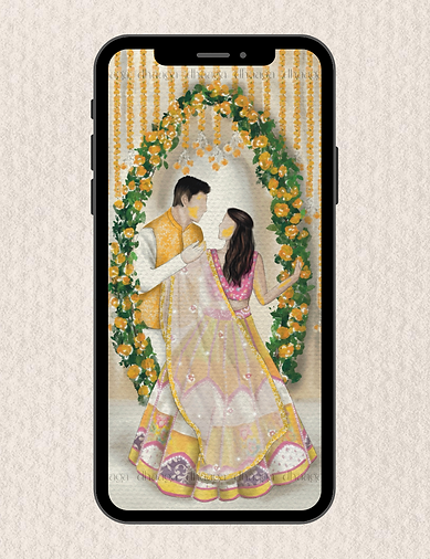 Illustrated couple wedding invite