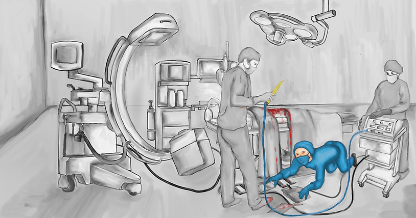 Nurse crawls on pathogen-rich O.R. floor to reposition the right pedal.