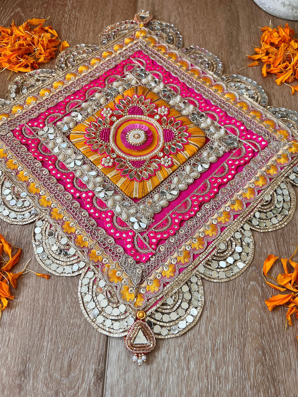 Thumbnail: Rani Pink Sheesha Rangoli Mat/Asan