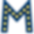 Blue illuminated letter M