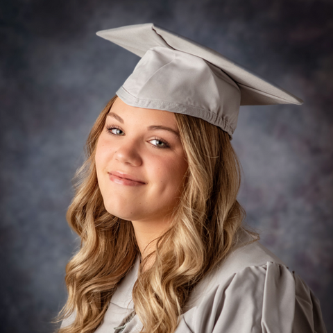 cap and gown photo smiling blonde girl silver school photos catskills hudson valley senior photography