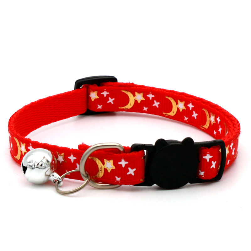 Thumbnail: Cat Collar With Bell Cartoon Star Moon Dog Puppy Cat Kitten Collar Adjustable Sa